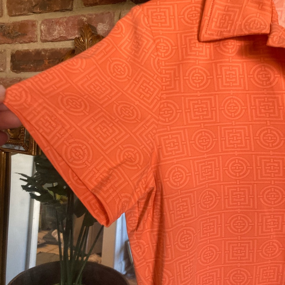 NWT J.McLaughlin Catalina Cloth Coral Geometric 3/4 Gold Button-Front SS Polo S - Picture 15 of 16